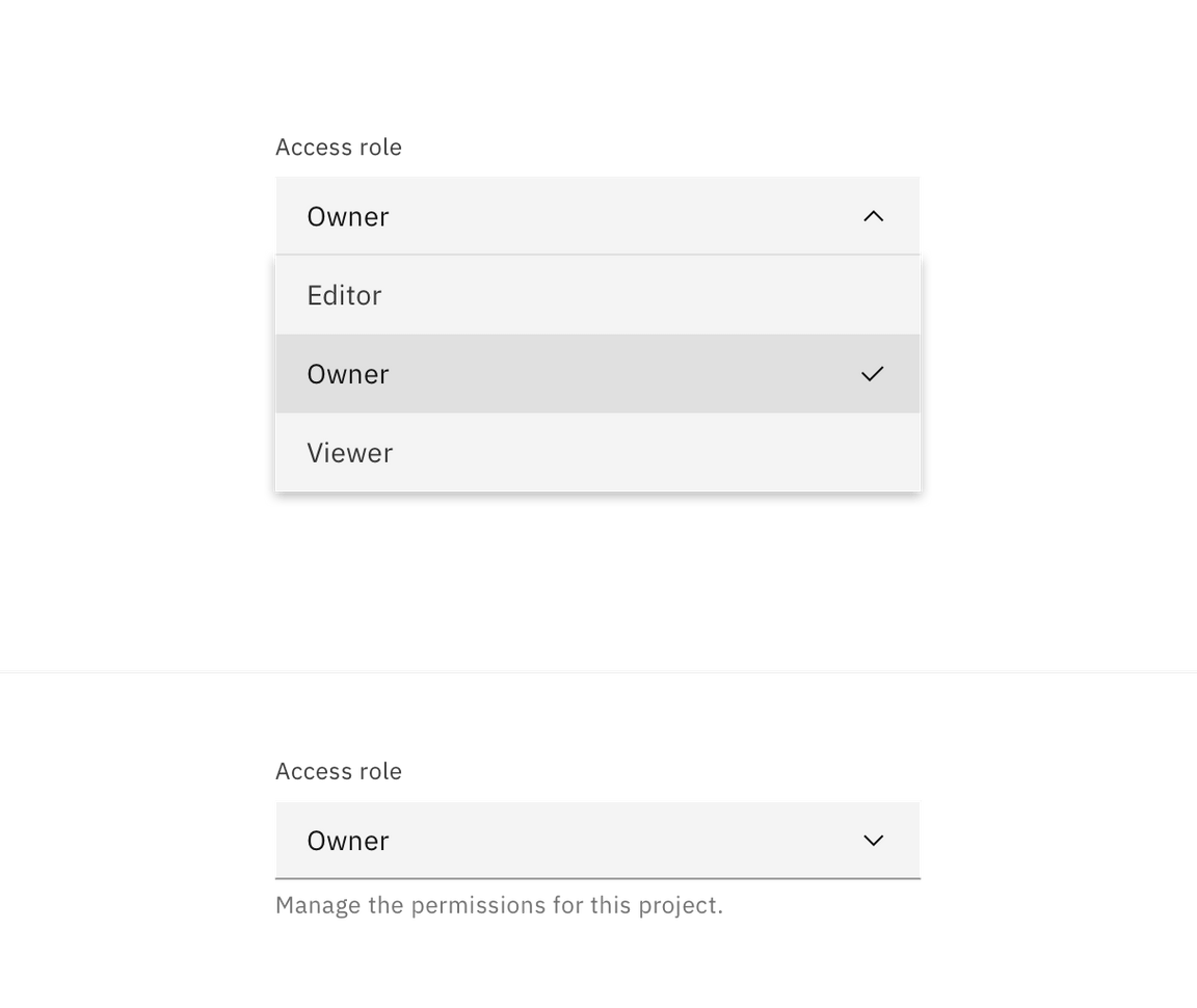 Dropdown selected state. Dropdown selected state.