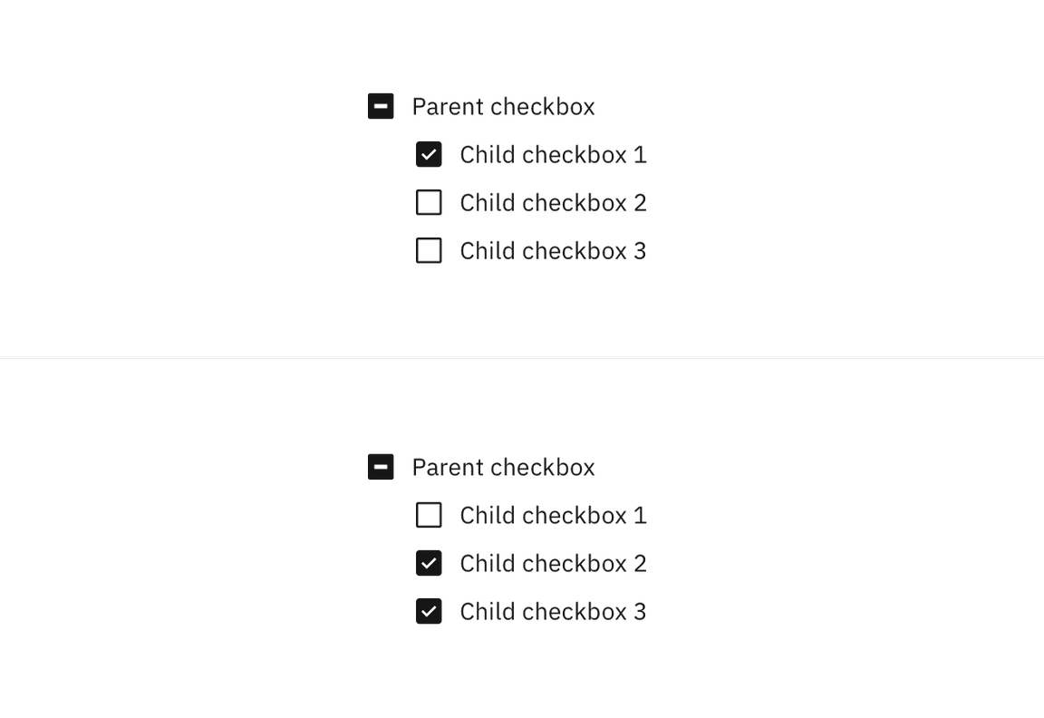 Checking and unchecking a child checkbox. Checking and unchecking a child checkbox.