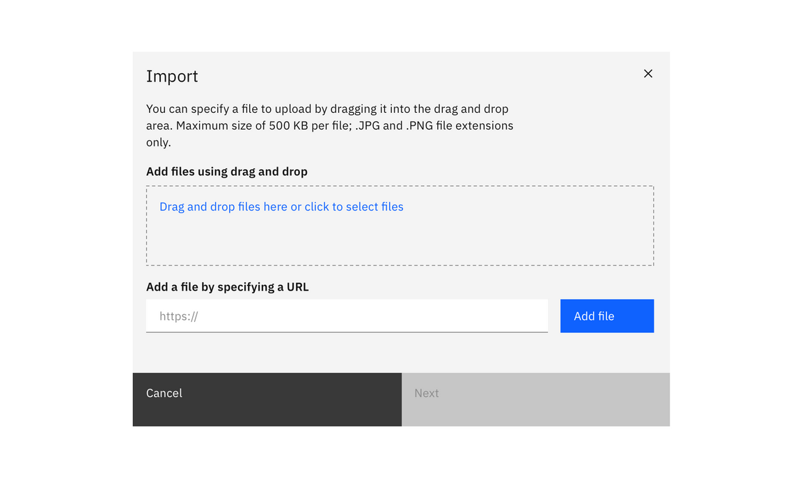 Example of an import modal Example of an import modal