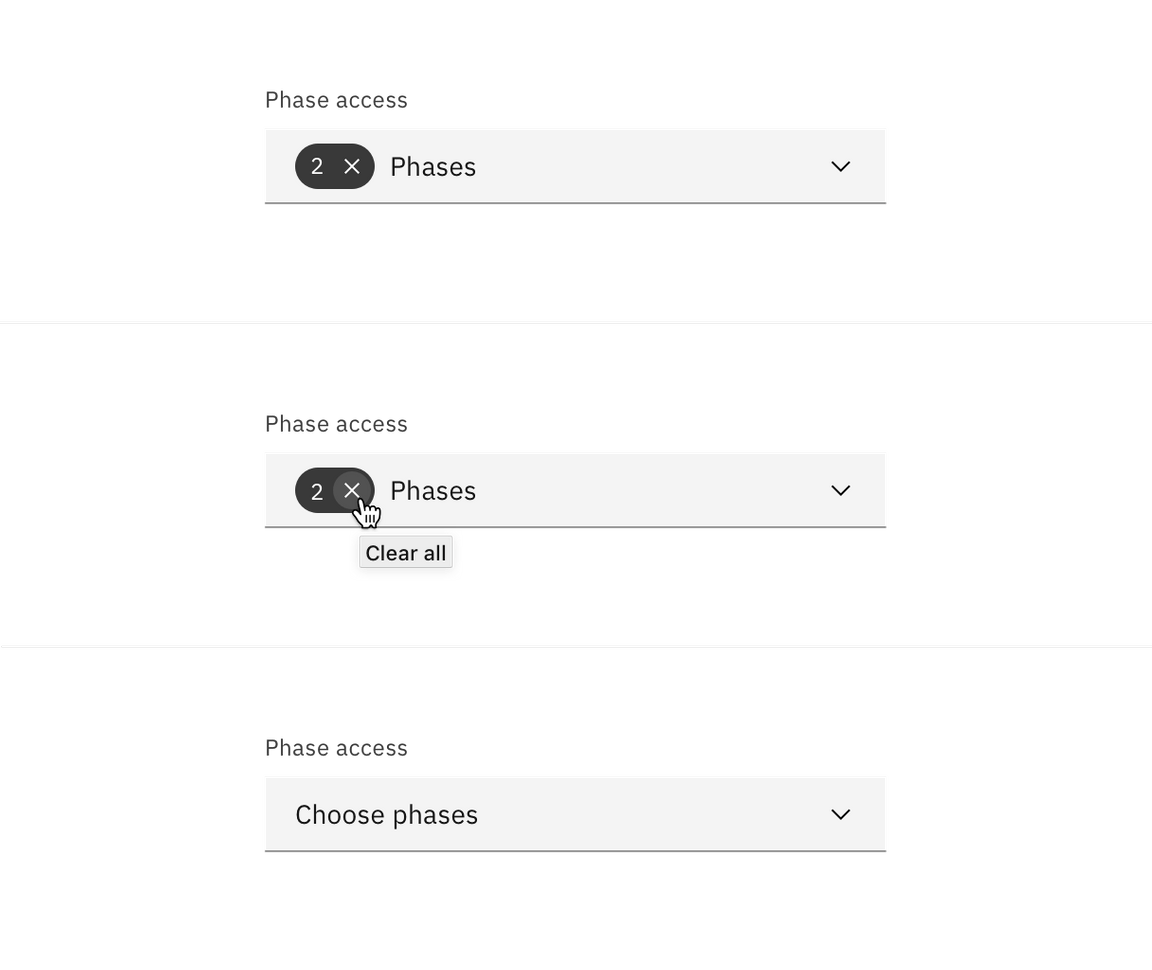 Multiselect dropdown clear tag interaction. Multiselect dropdown clear tag interaction.