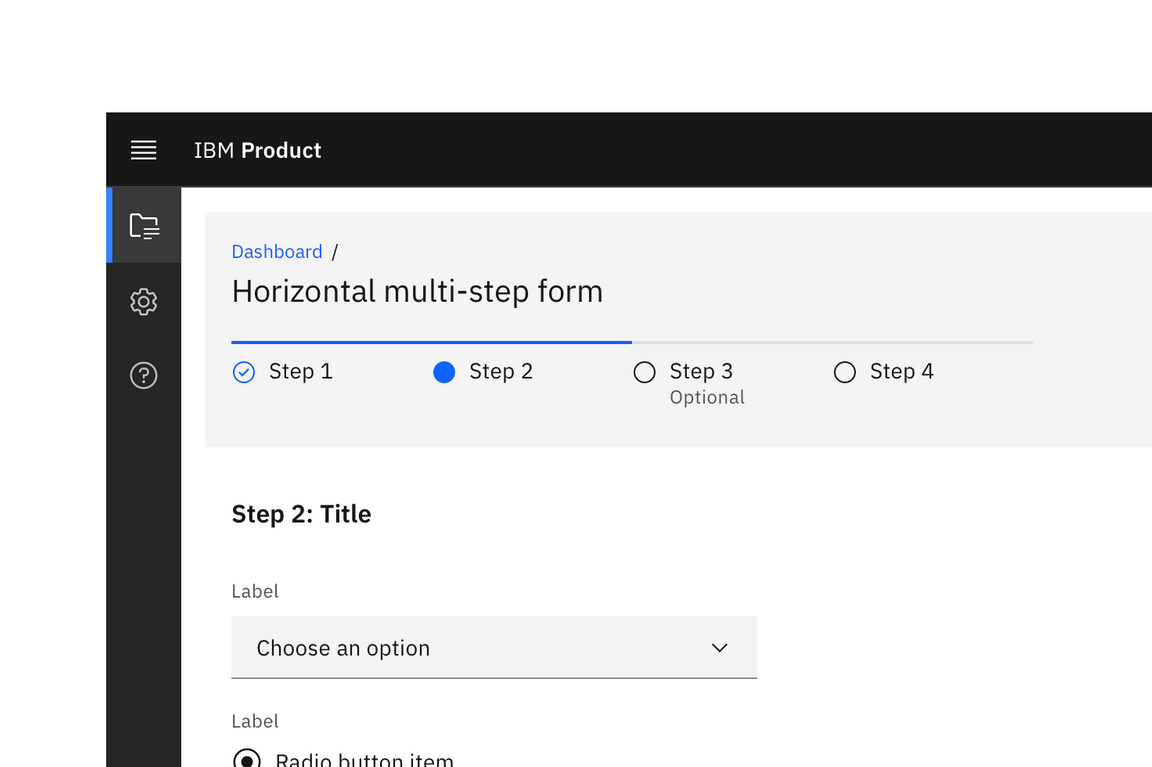A multistep form with a horizontally oriented progress indicator. A multistep form with a horizontally oriented progress indicator.