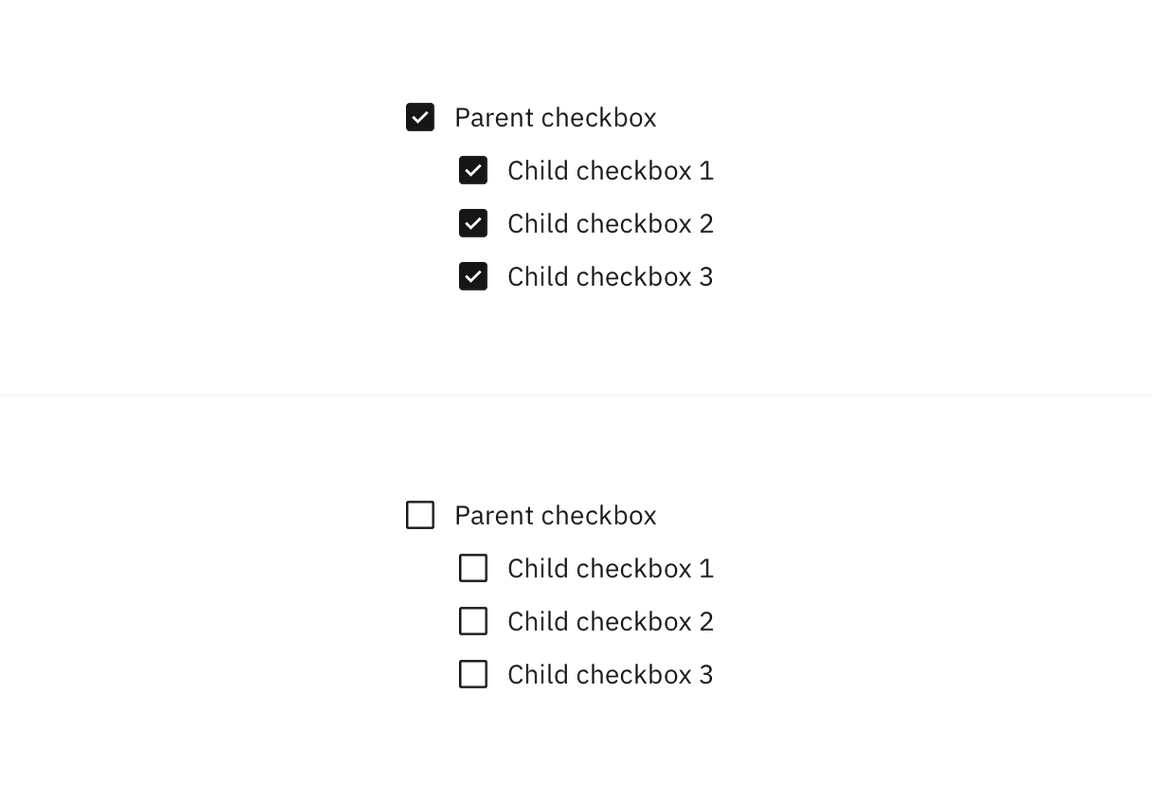 Checking and unchecking the parent checkbox. Checking and unchecking the parent checkbox.