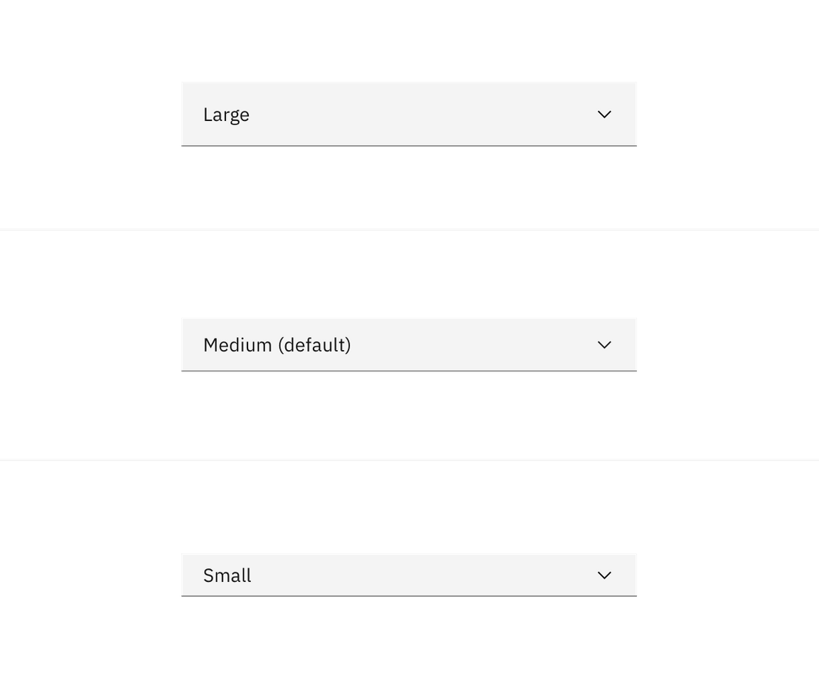 Dropdown sizes Dropdown sizes